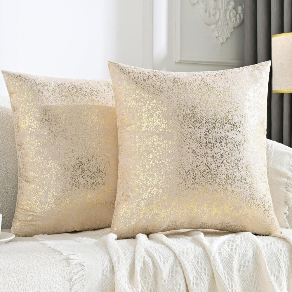 Sparkling Decorative Pillow Covers Setof 2 Gold Glitter 18x18 (no insert) Luxury